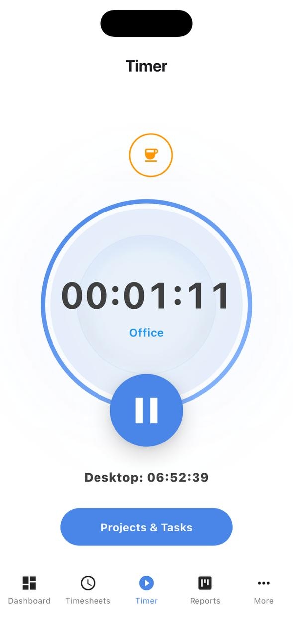 Hubnity mobile timer screen