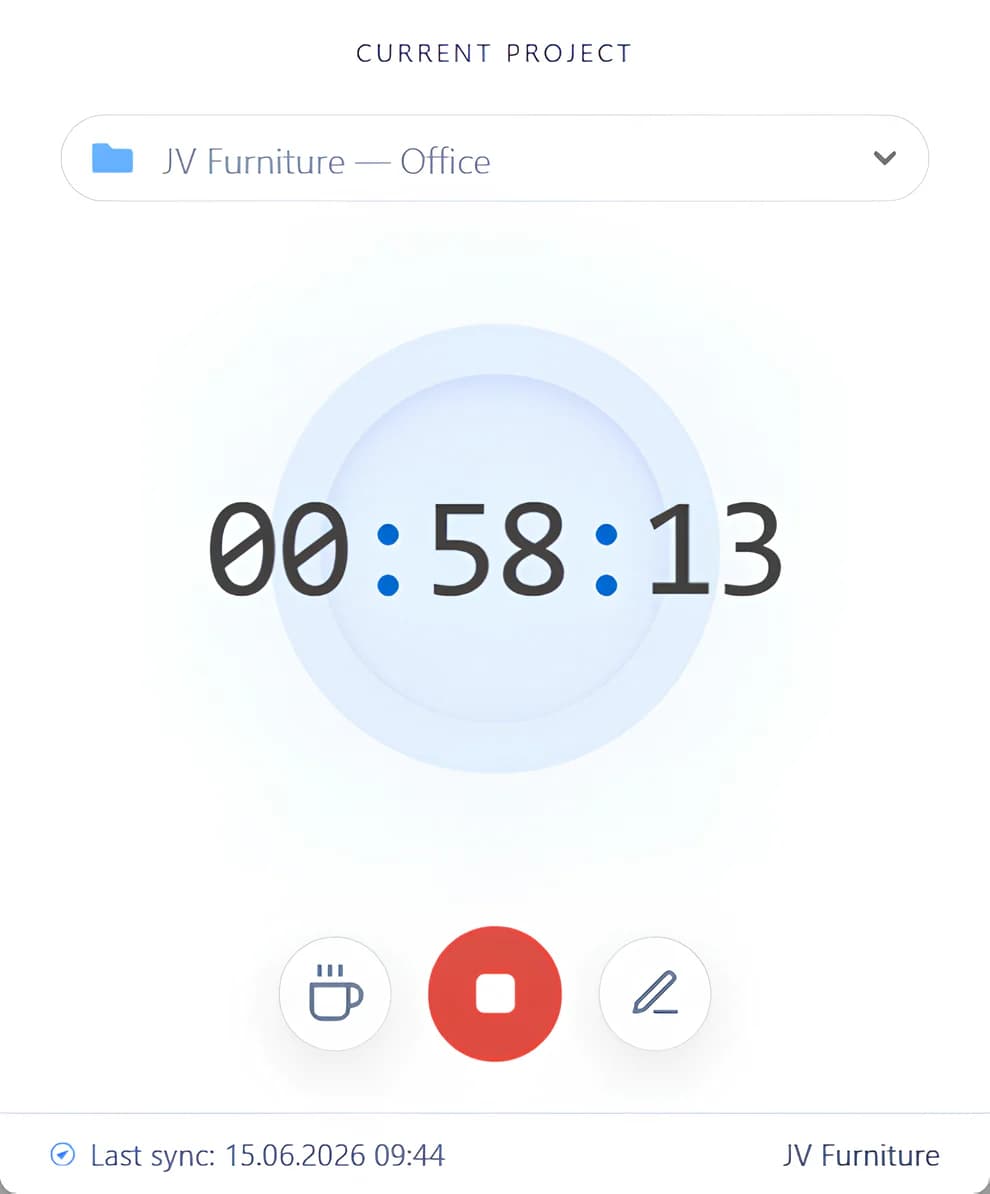 Hubnity time tracker and project switching interface