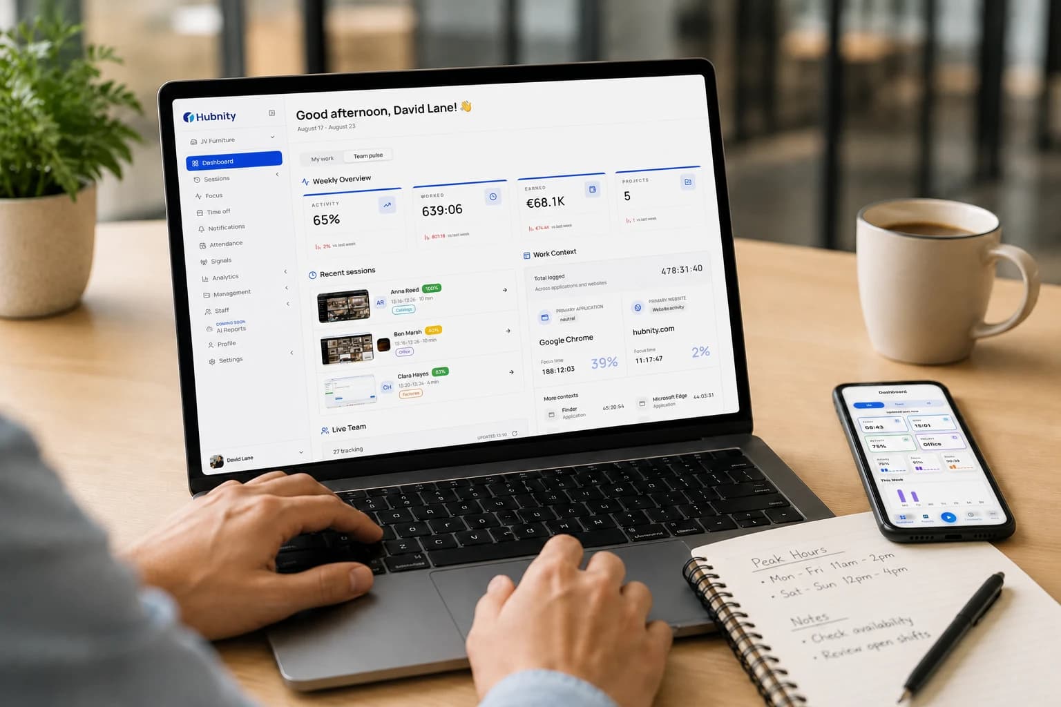 Virtual assistant tracking workflow with live dashboard and activity insights