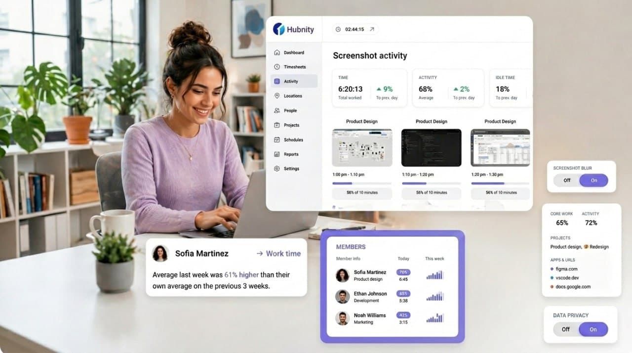 Manager reviewing Hubnity screenshot activity