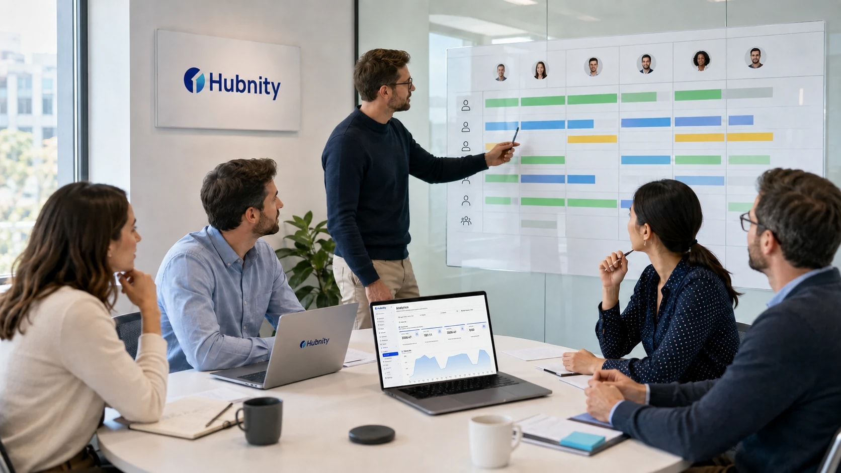 Hubnity team reviewing workload capacity and availability