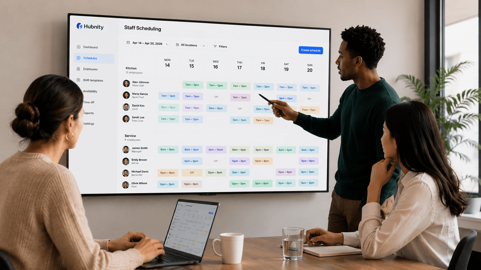 Staff scheduling workspace with shift templates and team availability