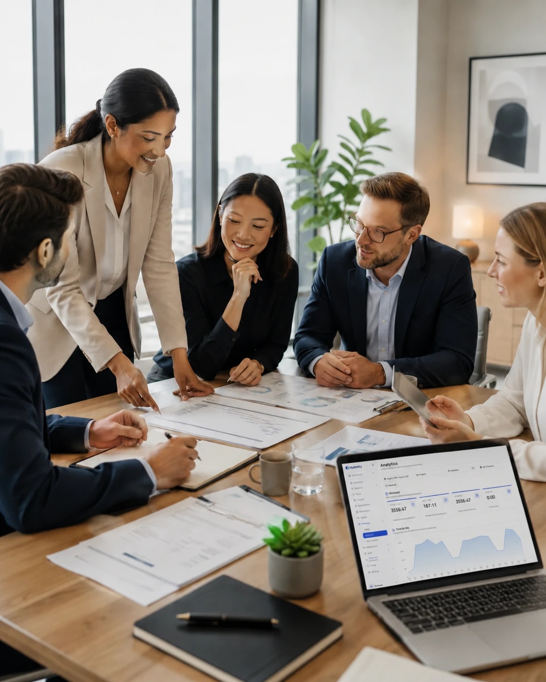 Consultant reviewing project time and client reports