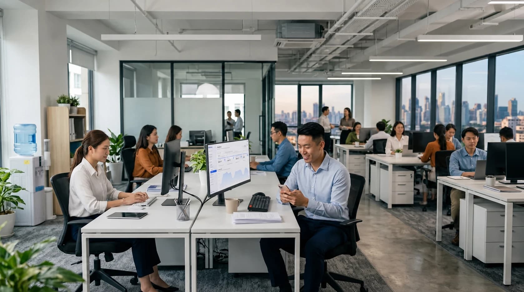 Hubnity coworkers working side by side in an open-plan office
